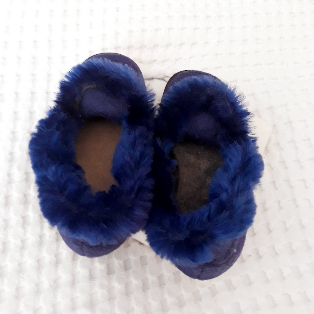 Vintage 1920's Children's Bed Slippers Blue Felt Wool Chenille Trim Wooden Sole - Picture 6 of 12